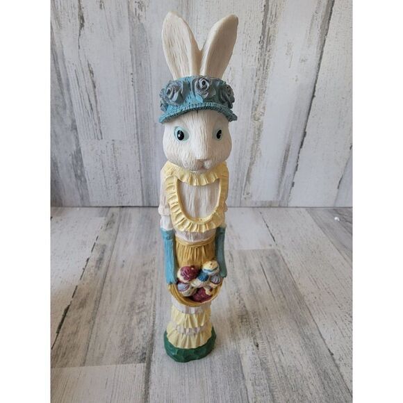 Ceramic tall Easter rabbit egg floral spring figure decor - Picture 1 of 6